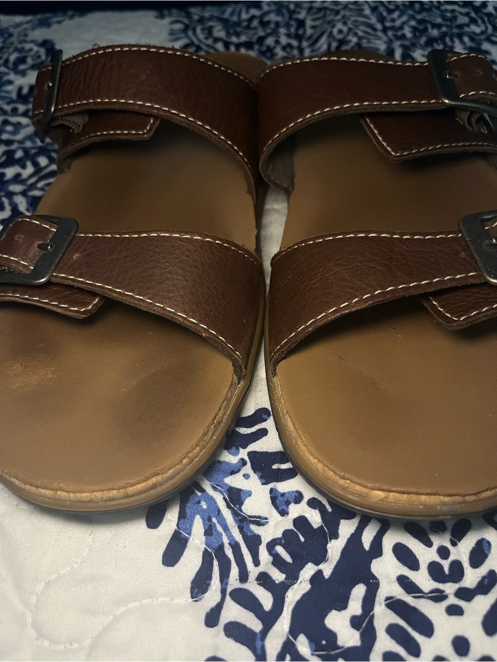 L.L. Bean Dark Brown Double-Buckle Leather Slide Sandals - Picture 3 of 10